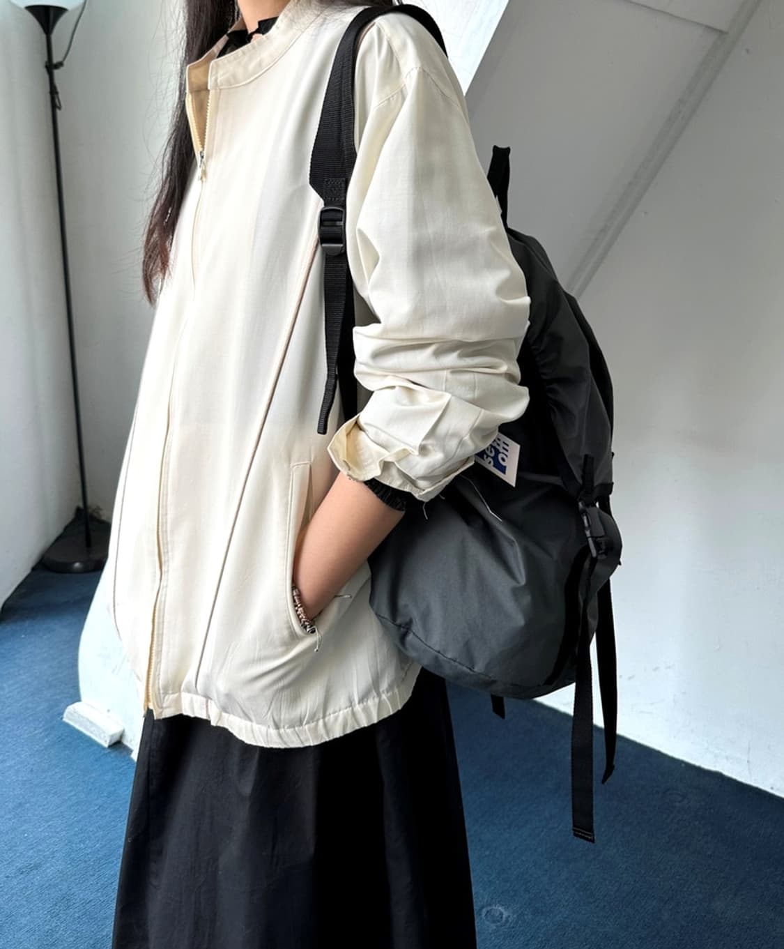 Panel design stand neck zip blouson 상품이미지9
