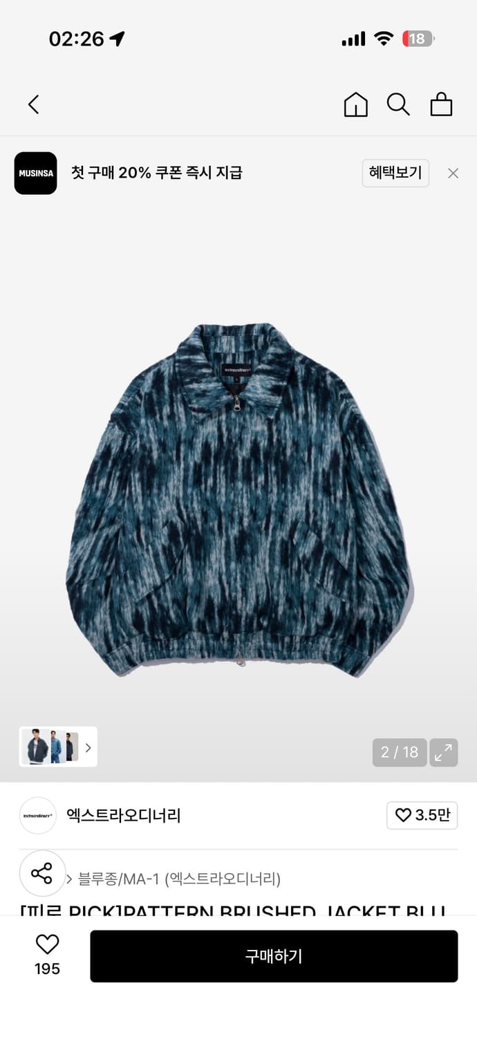 엑스트라오디너리 패턴브러쉬드 자켓M 상품이미지1