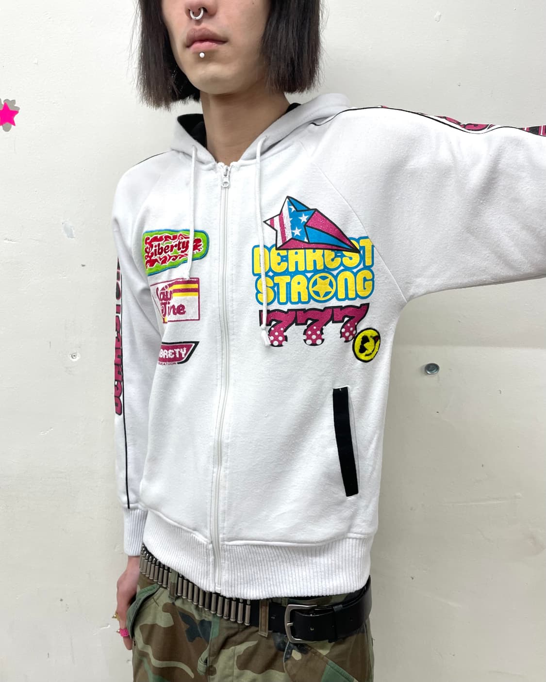 Retro Strawberry Multi-White Hooded Zip 상품이미지5