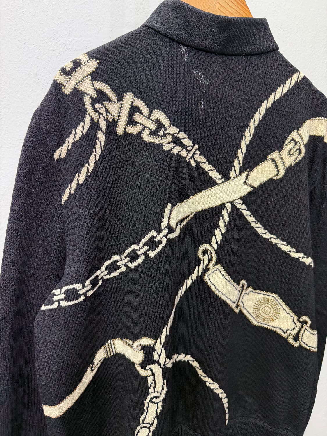 정품) St. John 센존 세인트존 블랙 체인 패턴 니트 집업 M 상품이미지5