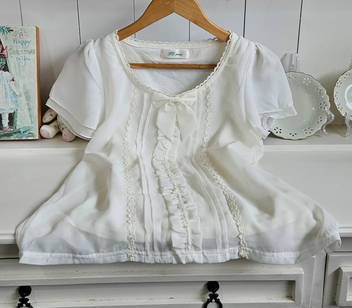 화이트 리본 프릴 블라우스 상품이미지2