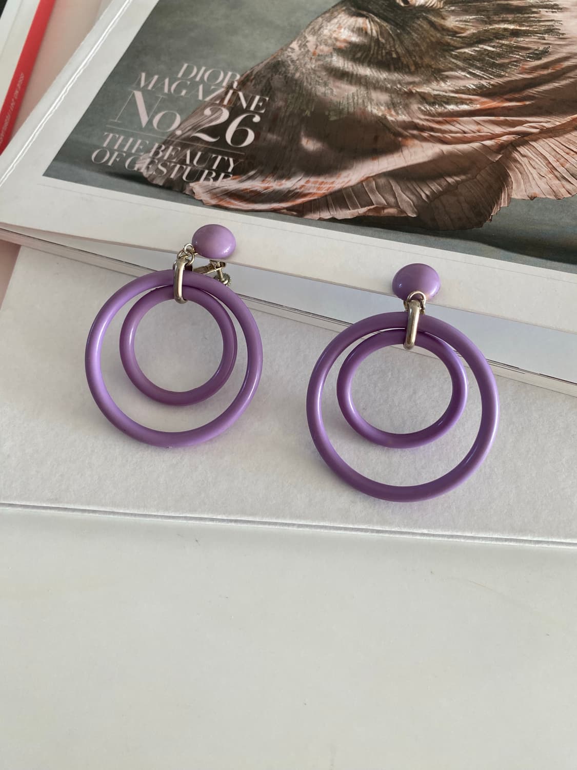 일본 수입 라일락 더블 링 귀걸이 (스크류 클립형)   상품이미지2