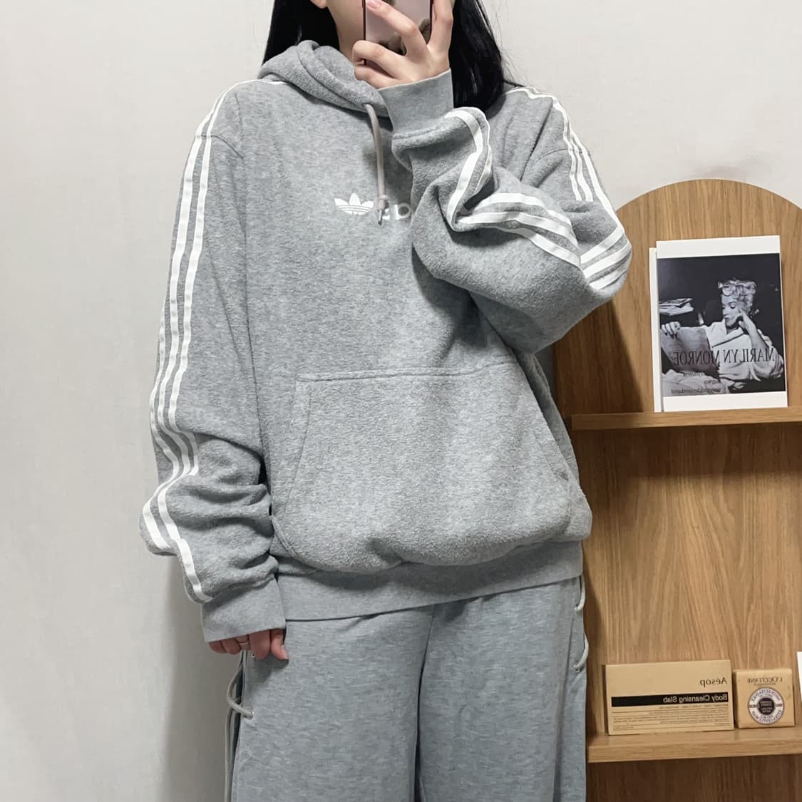 [정품] 아디다스 그레이 일자로고 후리스 후드티 [ XL ] 상품이미지2