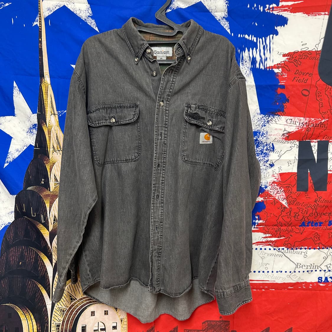 s급 칼하트 오버핏 흑청 데님셔츠 XL105 상품이미지1