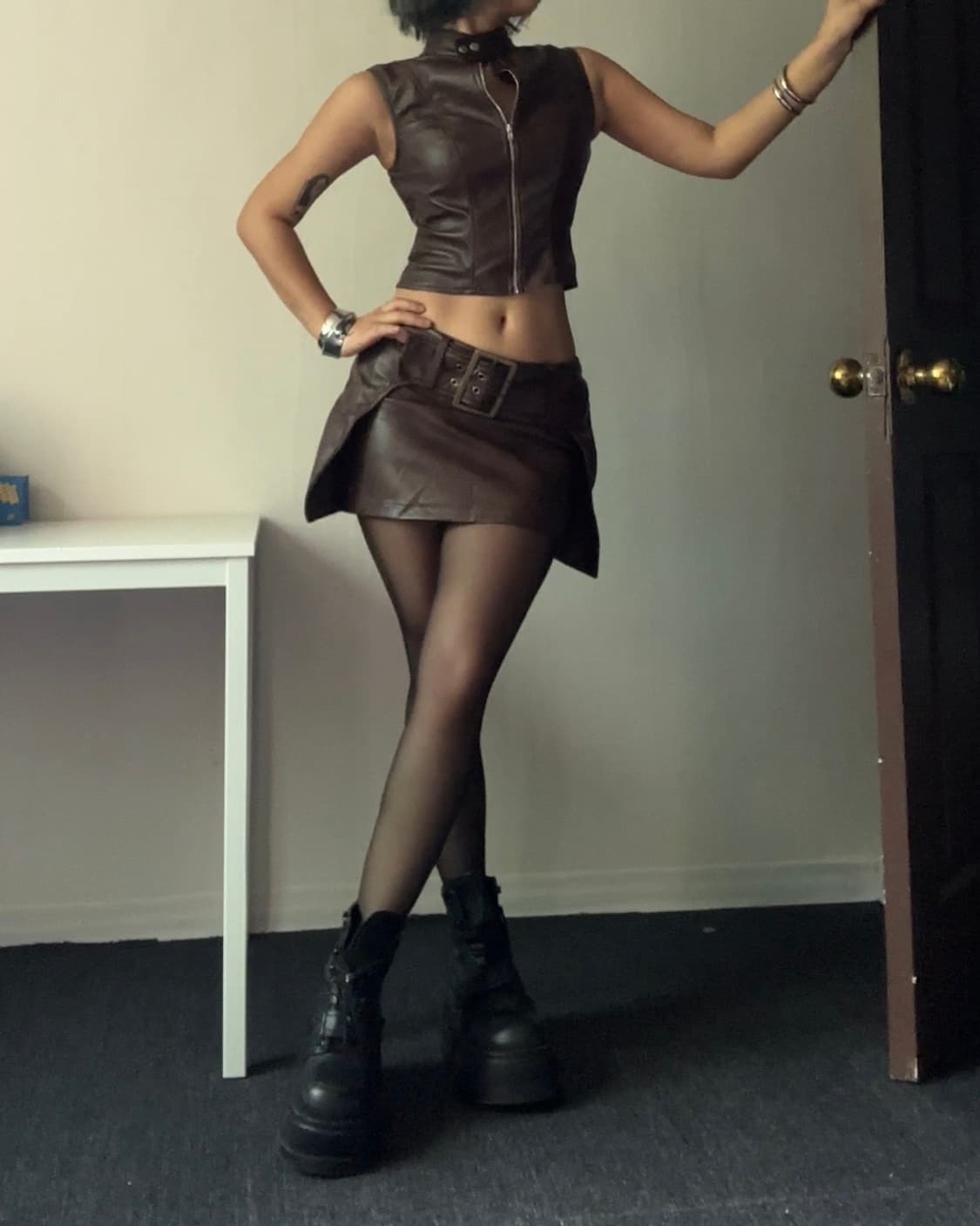 브라운 레더 베스트 세트 상품이미지3