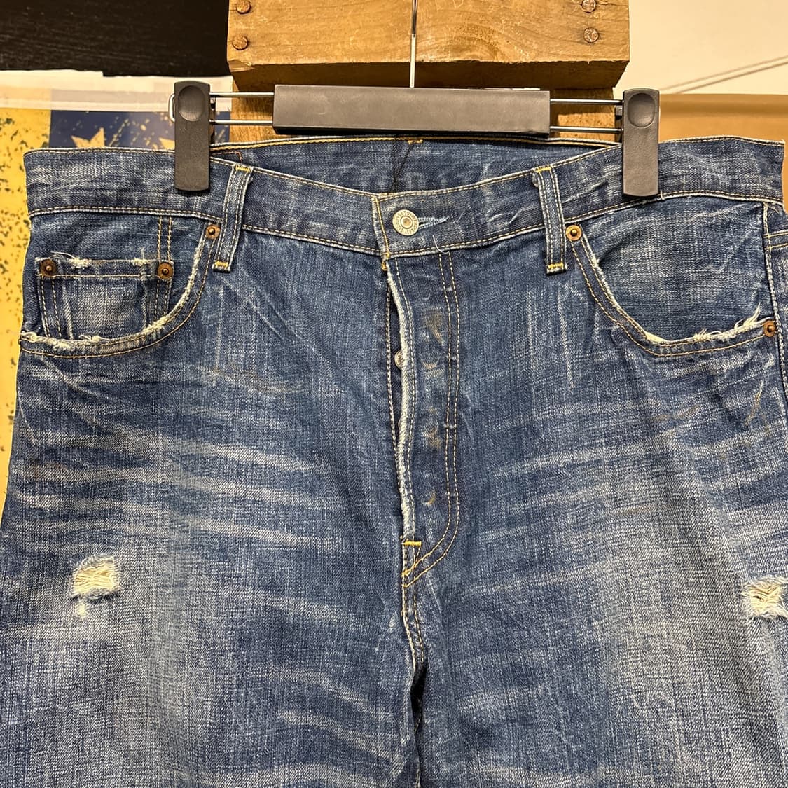 00s 리바이스501 버튼 플라이 빈티지 데미지 스트레이트 데님팬츠N84 상품이미지3