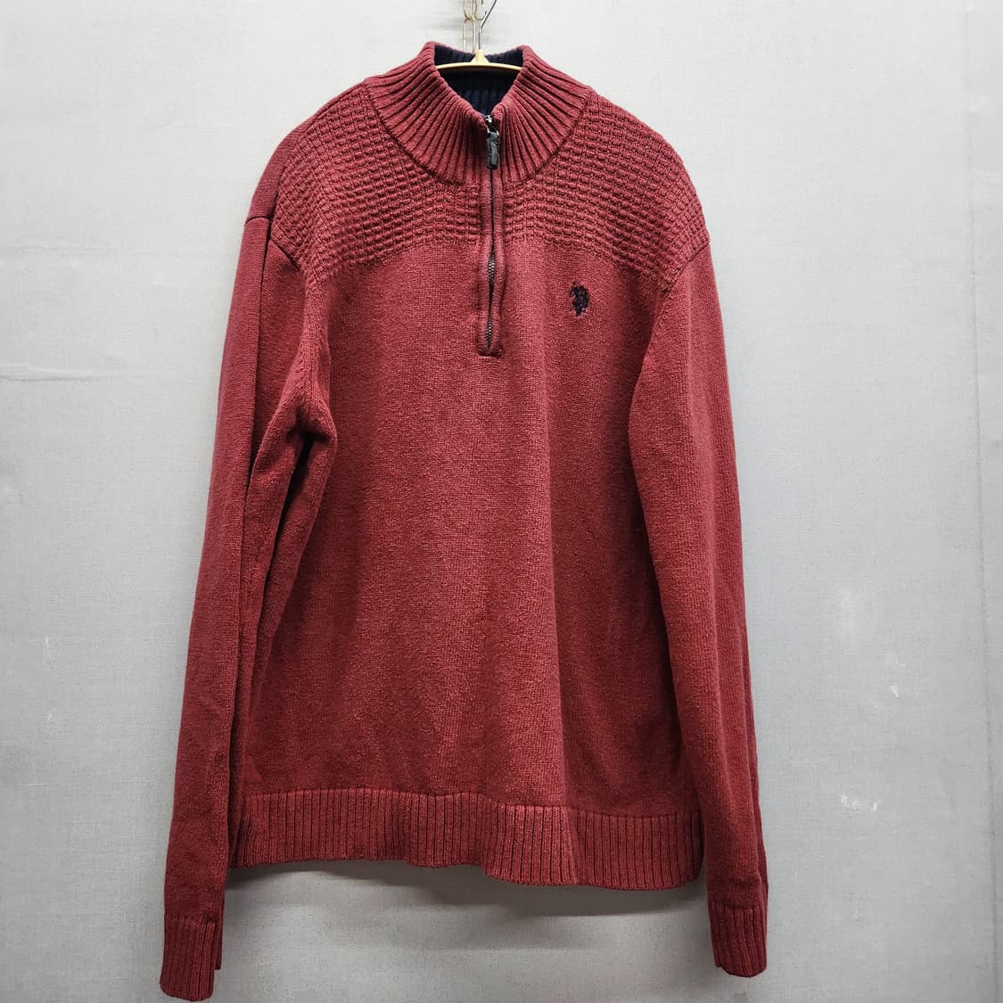 U.S폴로 로고 버건디 니트 반집업 L 상품이미지1