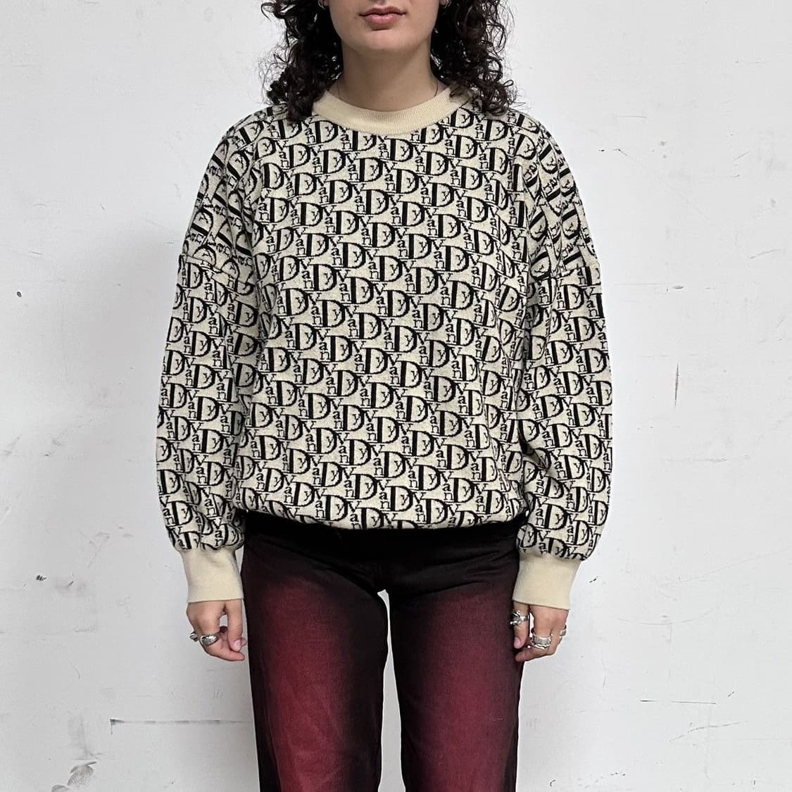 반디더핑크 디올 오블리크 패턴 패러디 부틀렉 니트 OS 상품이미지1