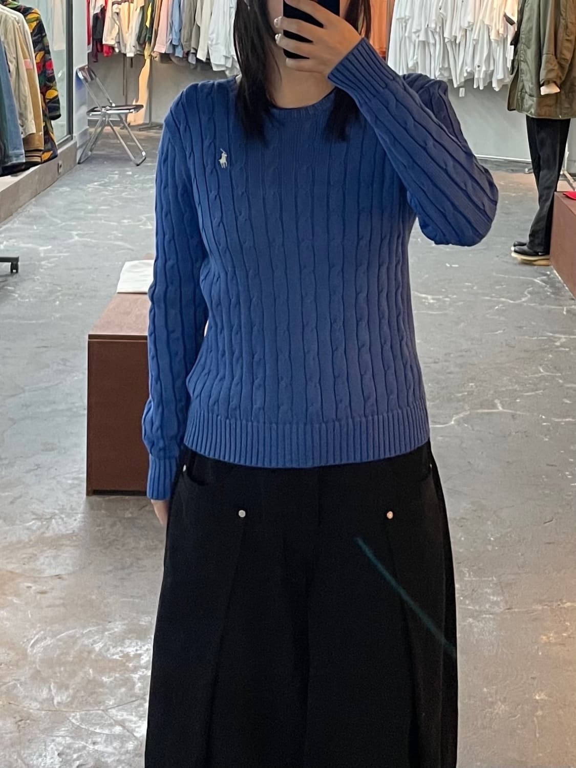 폴로 랄프로렌 로고 케이블 꽈배기 크루넥 블루 니트 H1586 상품이미지1