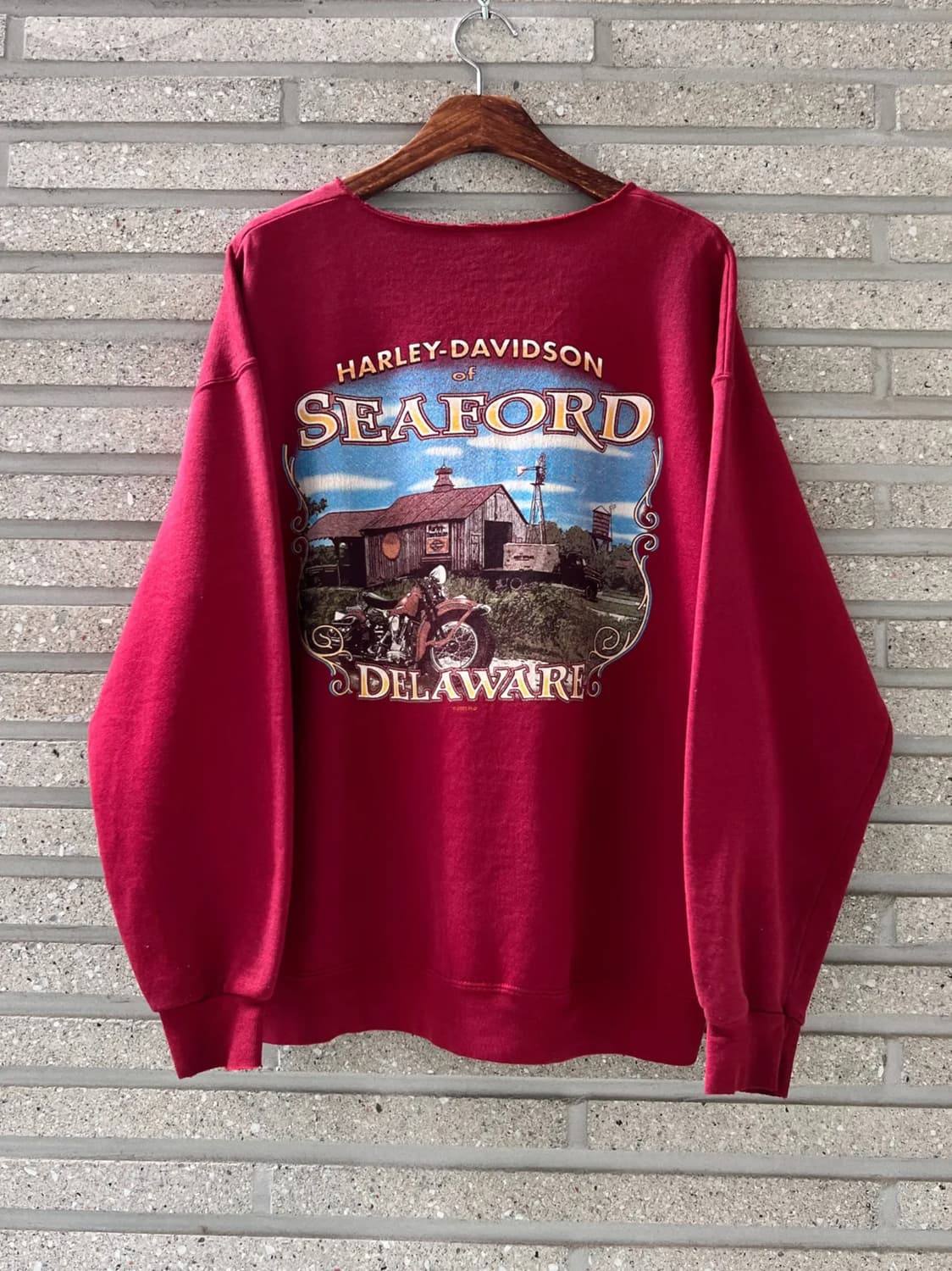 [L]00's 할리 데이비슨 SEAFORD 웨어하우스 버건디 스웻셔츠 상품이미지1