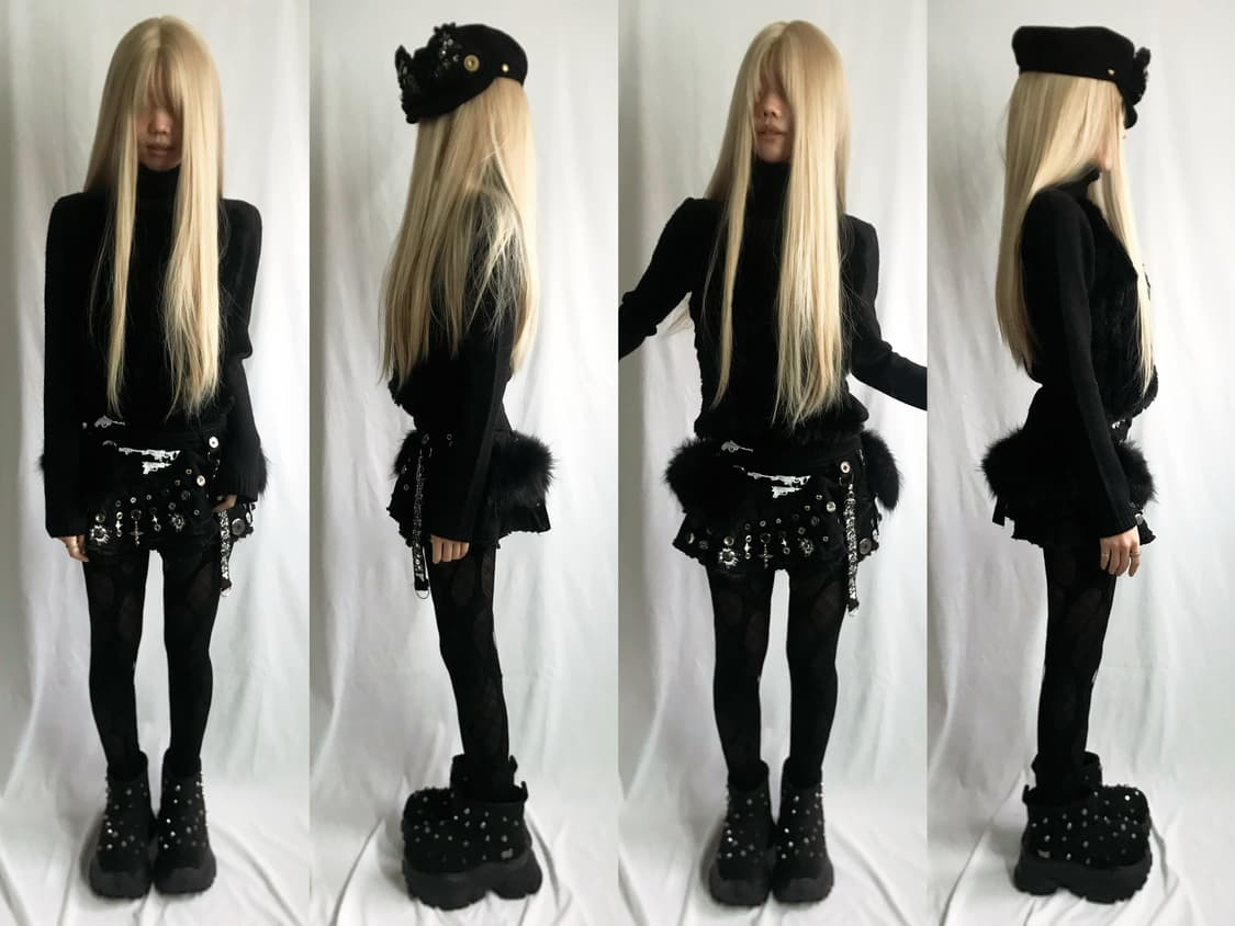 Black front fur turtleneck top 상품이미지3