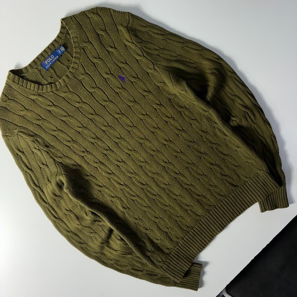 Polo  폴로 랄프로렌 자수 코튼 카키 꽈배기 니트  상품이미지2