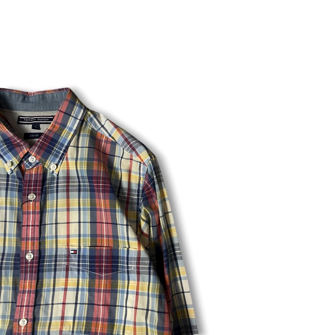 타미힐피거 레드 옐로우 화이트 슬림핏 긴팔 셔츠 L 상품이미지2