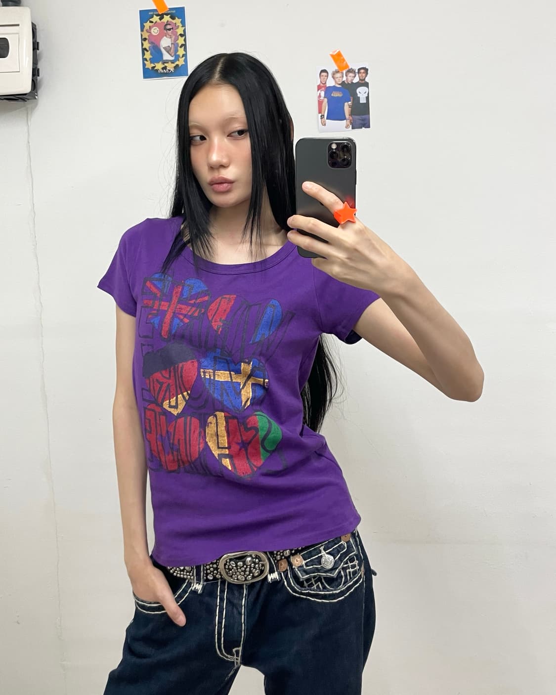 Multi flag heart purple T-shirt  상품이미지1