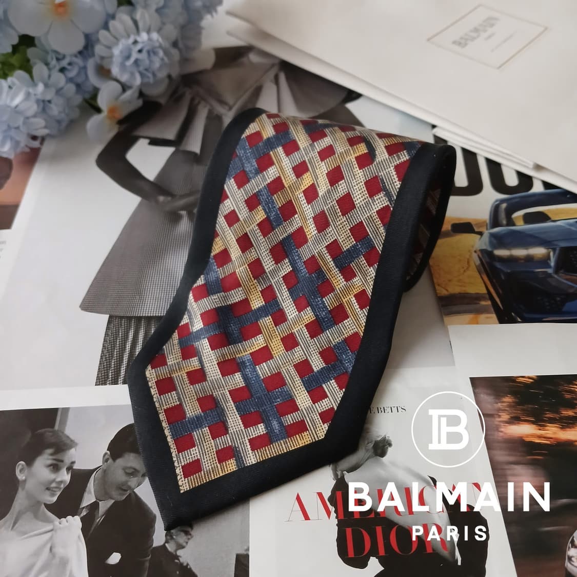 발망 실크 레드 기하 패턴 넥타이 9.6cm A+~A등급 A19306
 상품이미지2