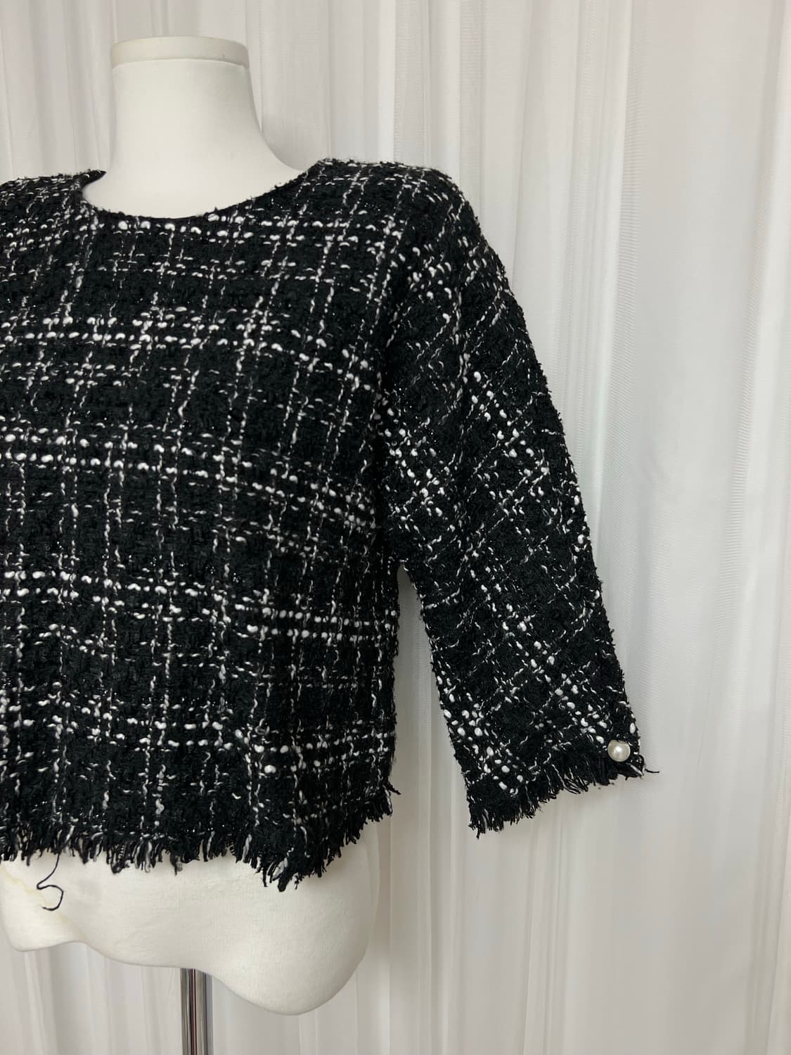 Zara 트위드 블랙 자켓 진주 디테일 티셔츠 L 상품이미지1