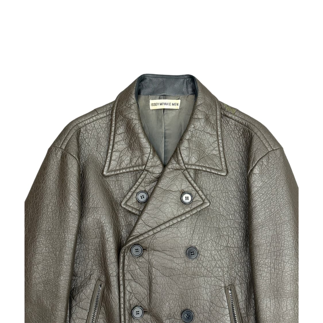 90s) Men eco leather pea coat 상품이미지3