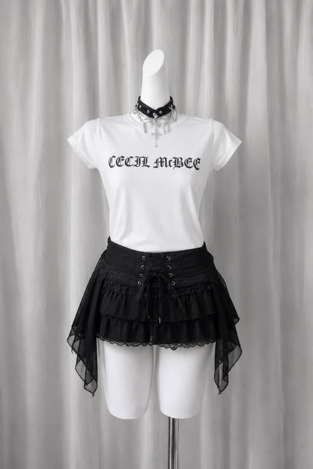 CECIL MCBEE 세실맥비 고딕 크로스 프린팅 반팔티 ♱ / 펑크갸루 상품이미지1