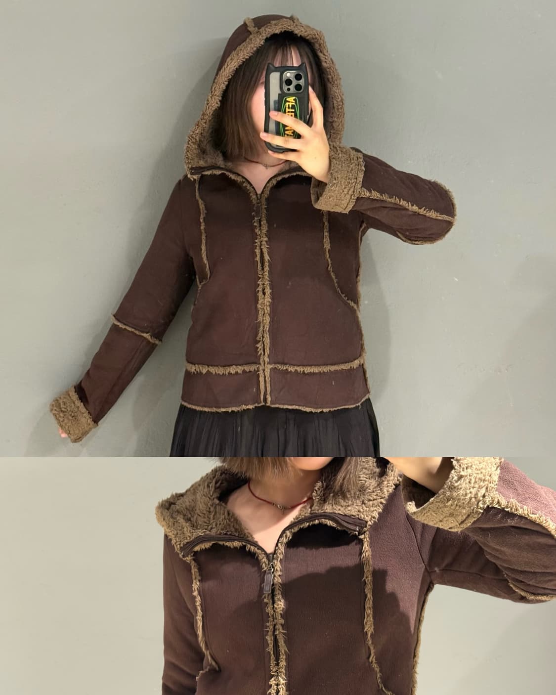 kawaii fur line detail fleece hood jk 상품이미지1