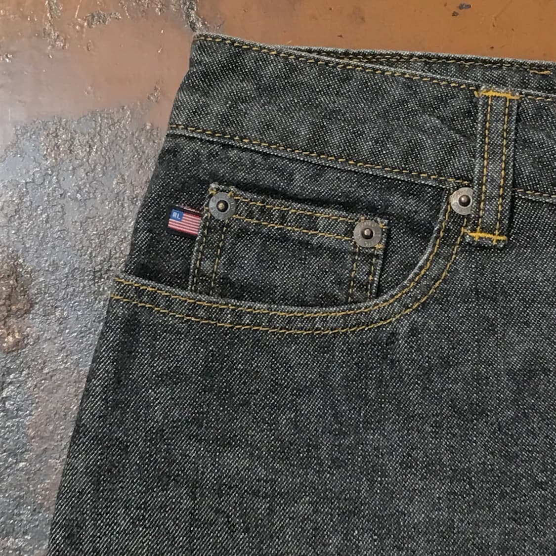 폴로 진 흑청 데님 H 라인 미디 스커트 허리 28 29 사이즈  상품이미지3