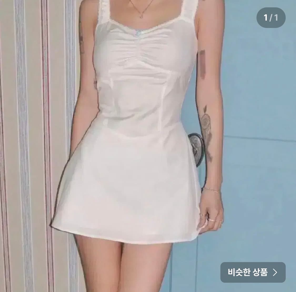 (택o)페일제이드 로즈 셔링 드레스 화이트 상품이미지3