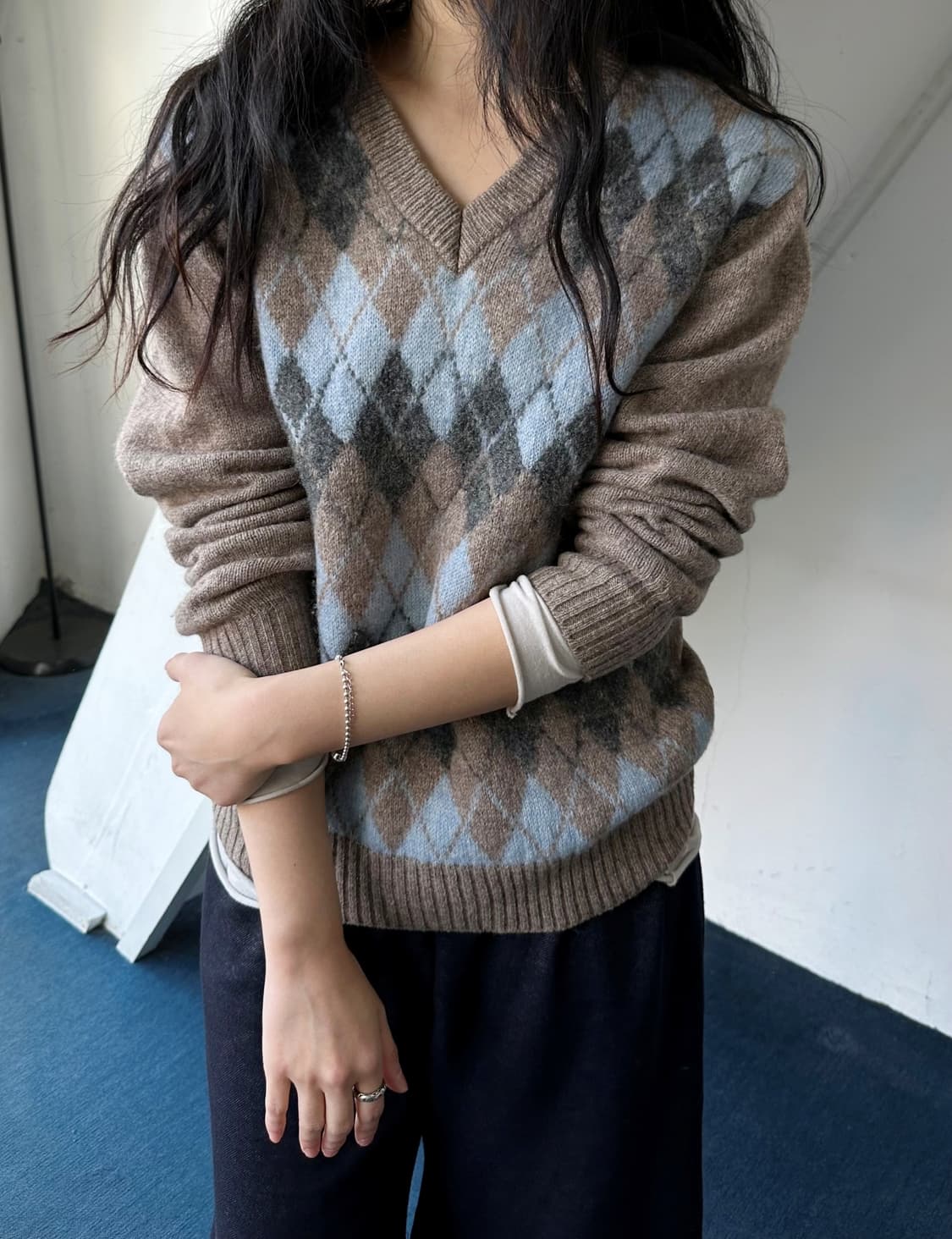 Dry boucle wool argyle pattern knit P/O 상품이미지6