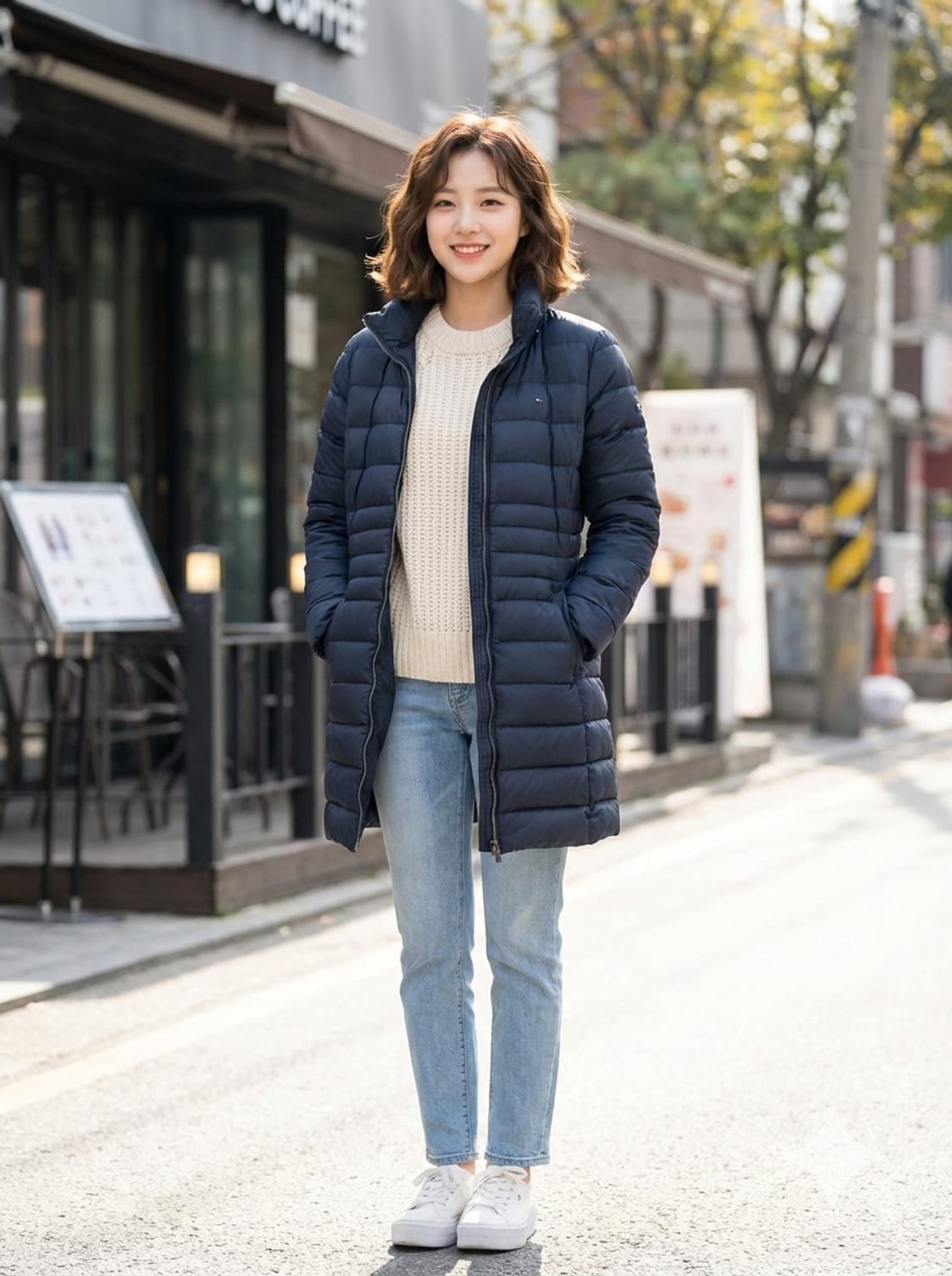 타미힐피거 데님 여성 네이비 롱 패딩 상품이미지1