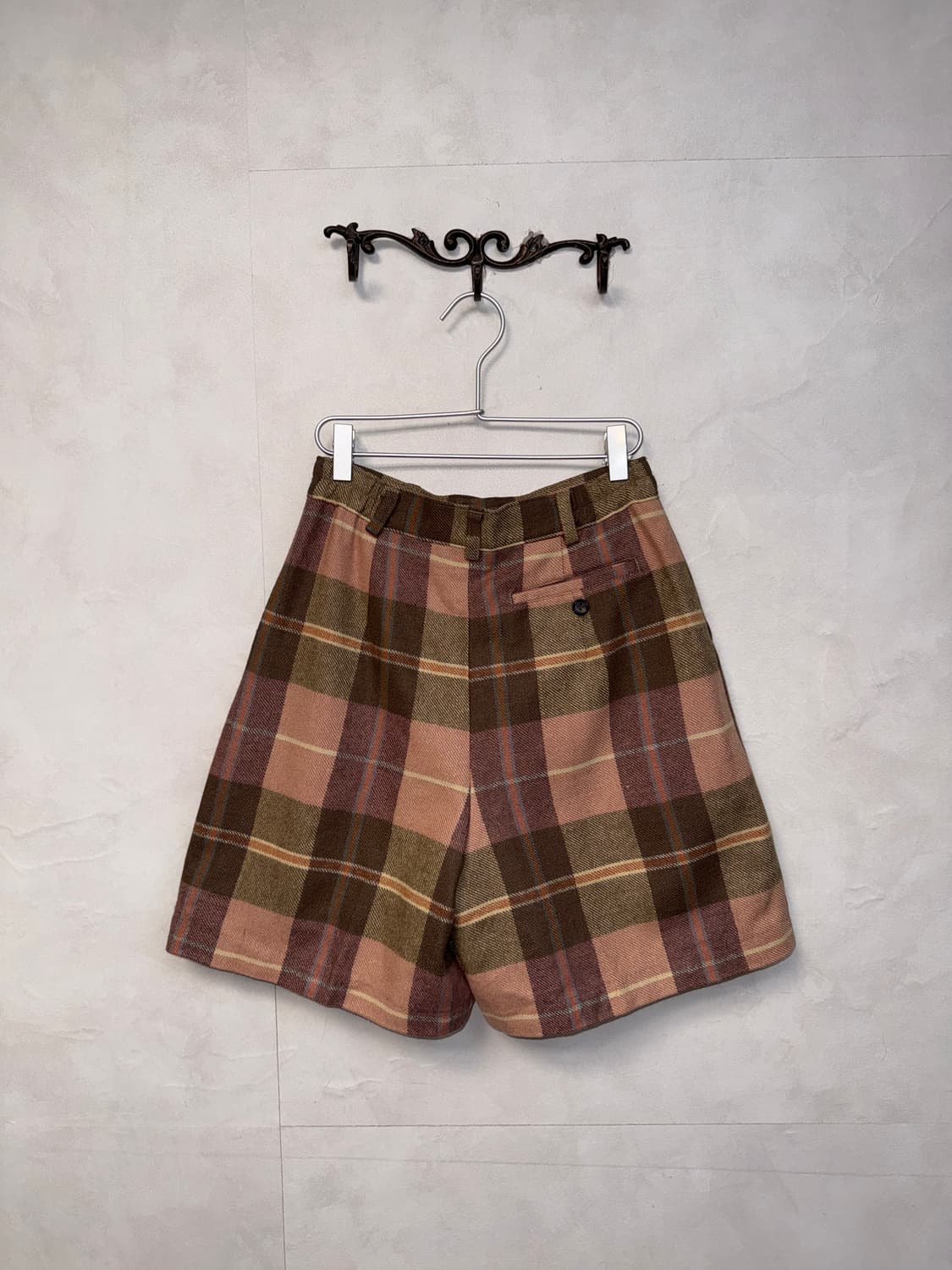 Pink brown wool check bermuda shorts 상품이미지3