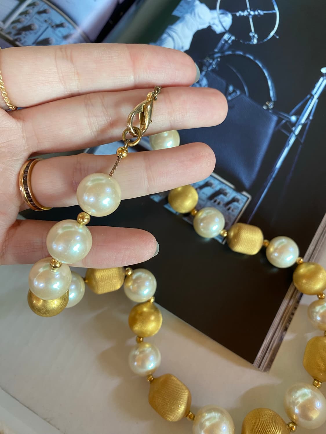 빈티지 볼드 진주 볼 목걸이 골드 일본 수입 상품이미지2