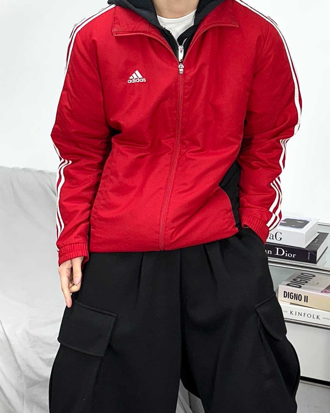 아디다스 올드스쿨 레드 블랙 바람막이 점퍼 M 상품이미지2
