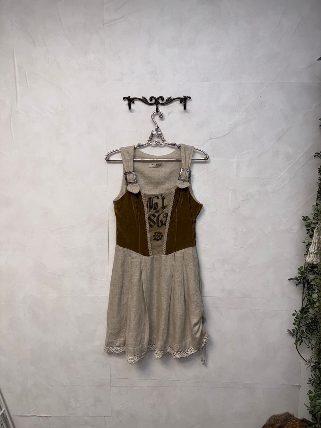 Beige brown linen shirring velvet ops  상품이미지2