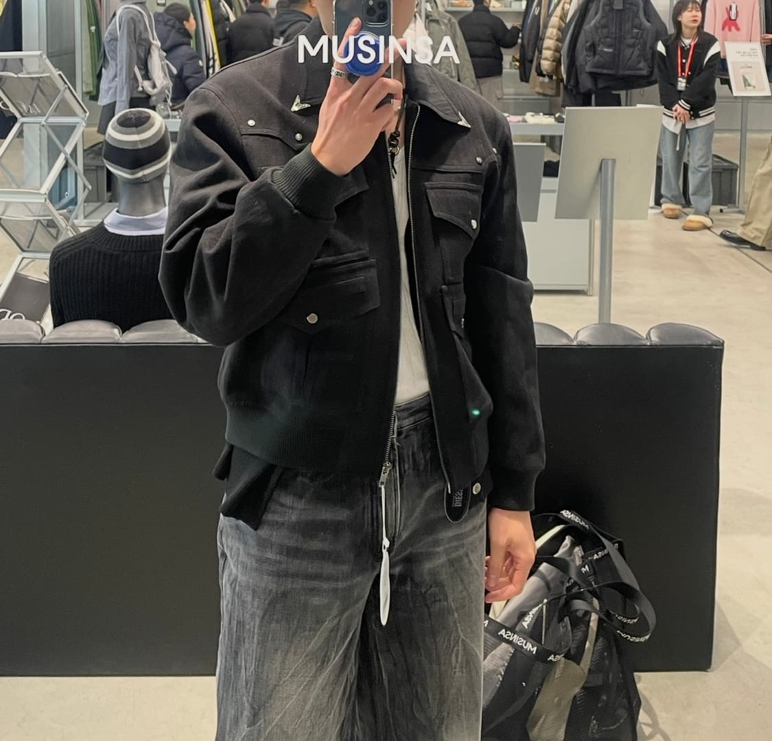 LMOOD 포인터 헤링본 웨스턴 블루종 자켓 블랙 [48] 상품이미지6