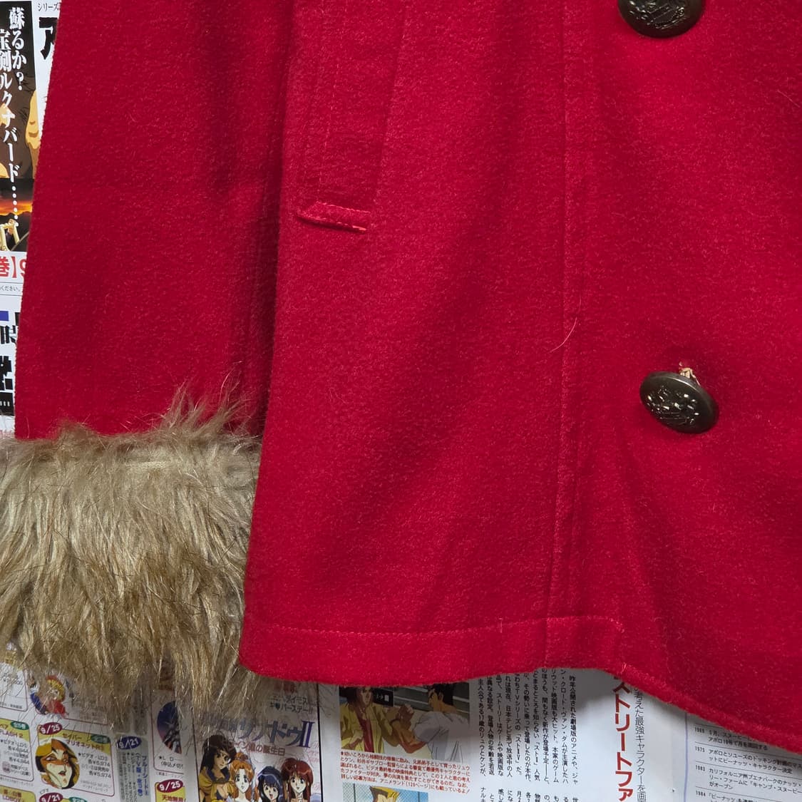 JPN 빈티지 갸루 레드 퍼 더블 코트 상품이미지5