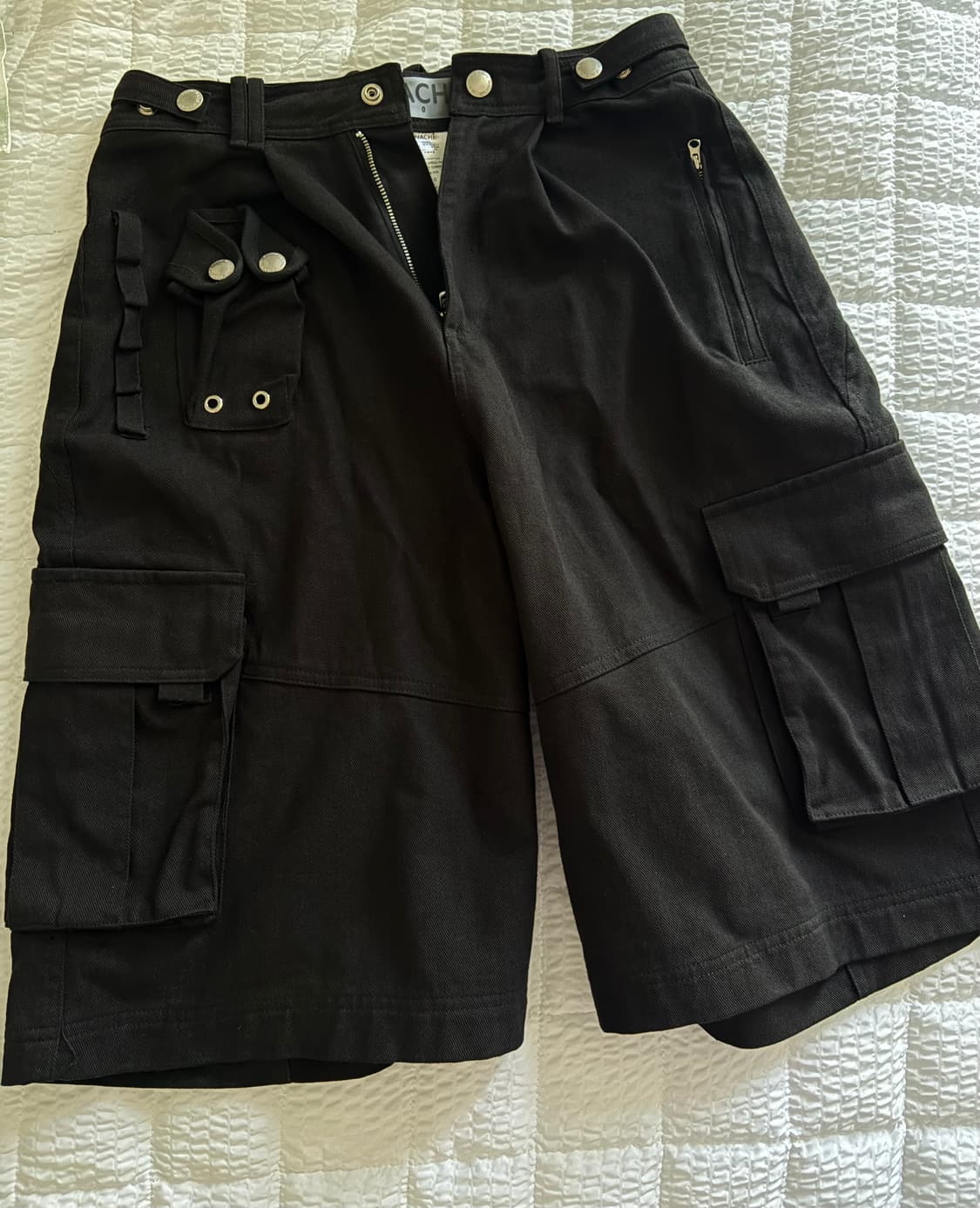나체 WIDE CARGO HALF PANTS (UNISEX) BLACK 상품이미지1