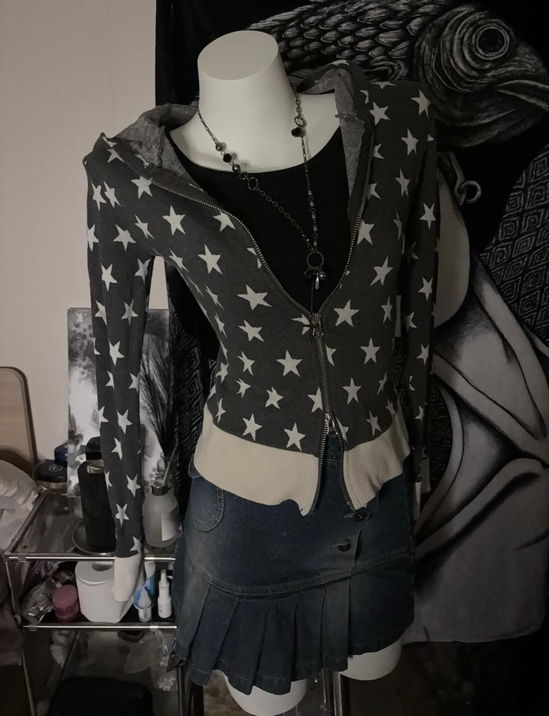 스타 펑크 딱붙 후드집업 상품이미지1