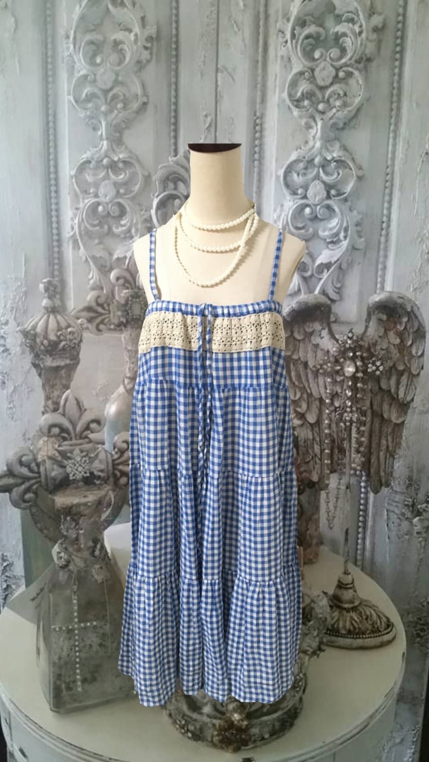 (Sale) 블루 깅엄체크 모리 롱스커트 • 원피스 상품이미지1