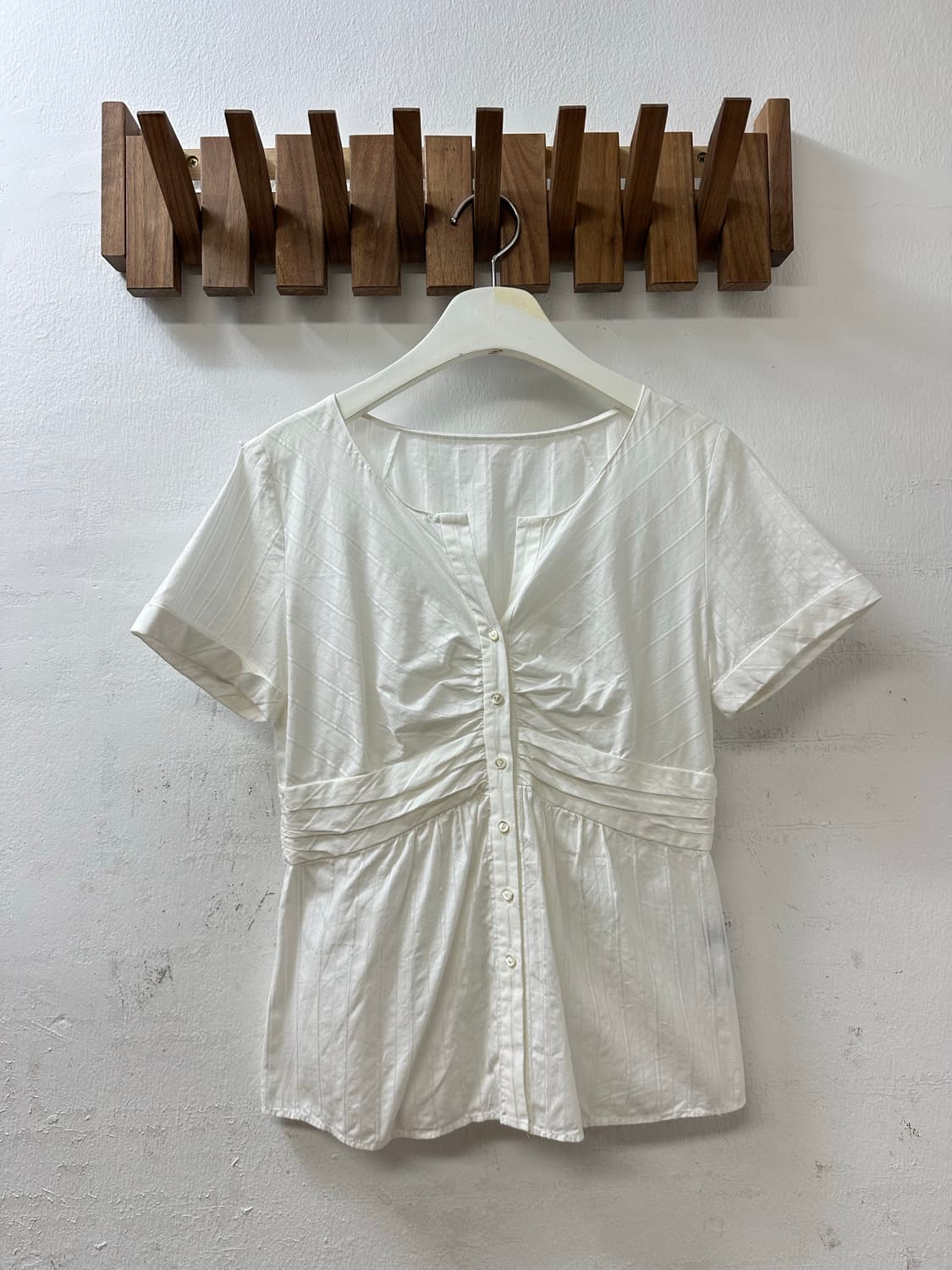 일본빈티지 코튼 100% 셔링 버튼 블라우스  상품이미지1