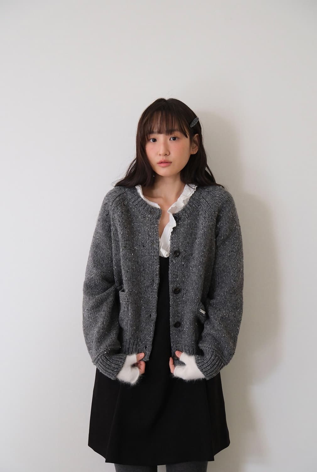 moui * Chip wool nep cardigan (CHACOAL) 상품이미지1