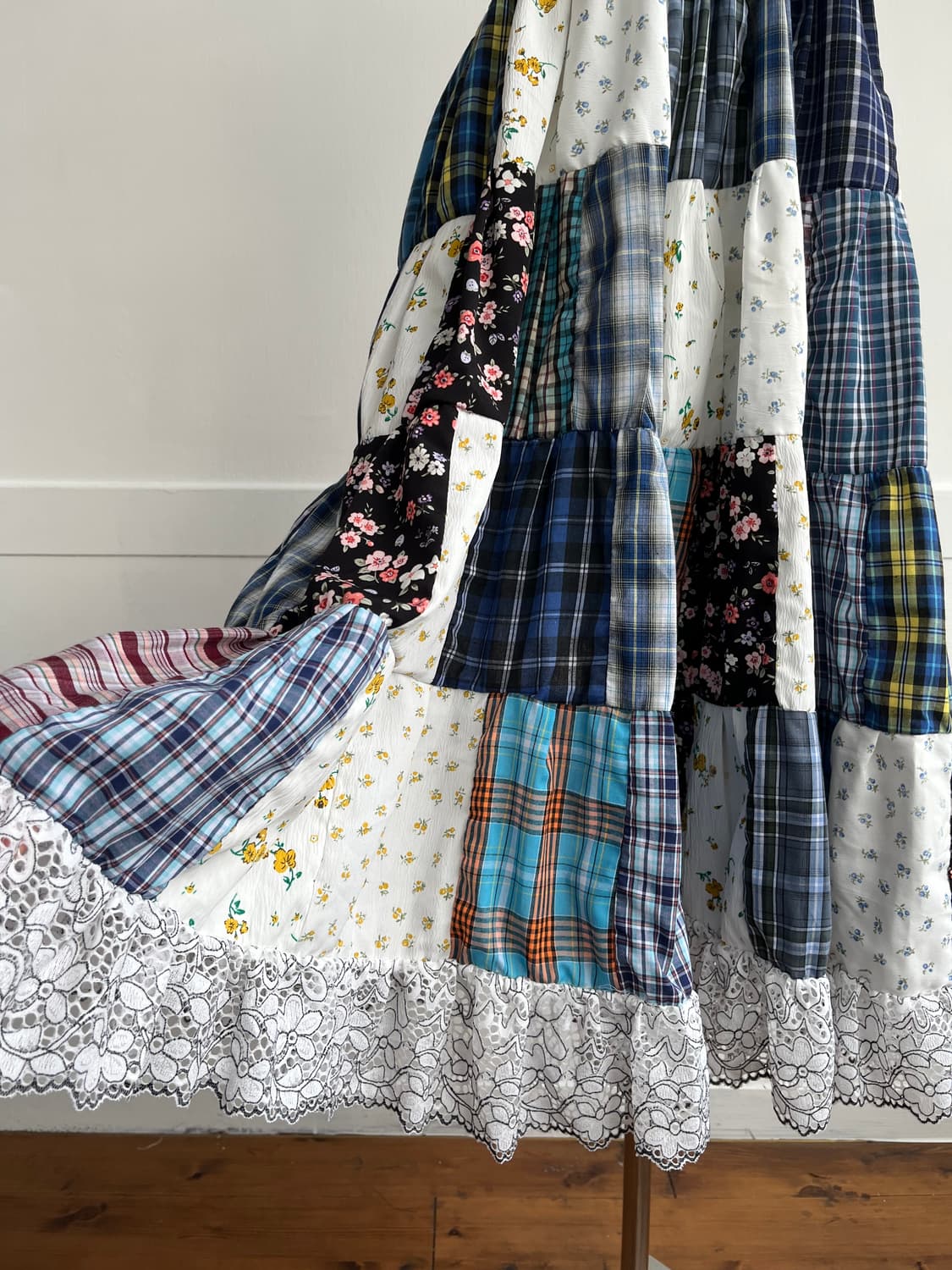 블루 체크 패치 롱 원피스 상품이미지3