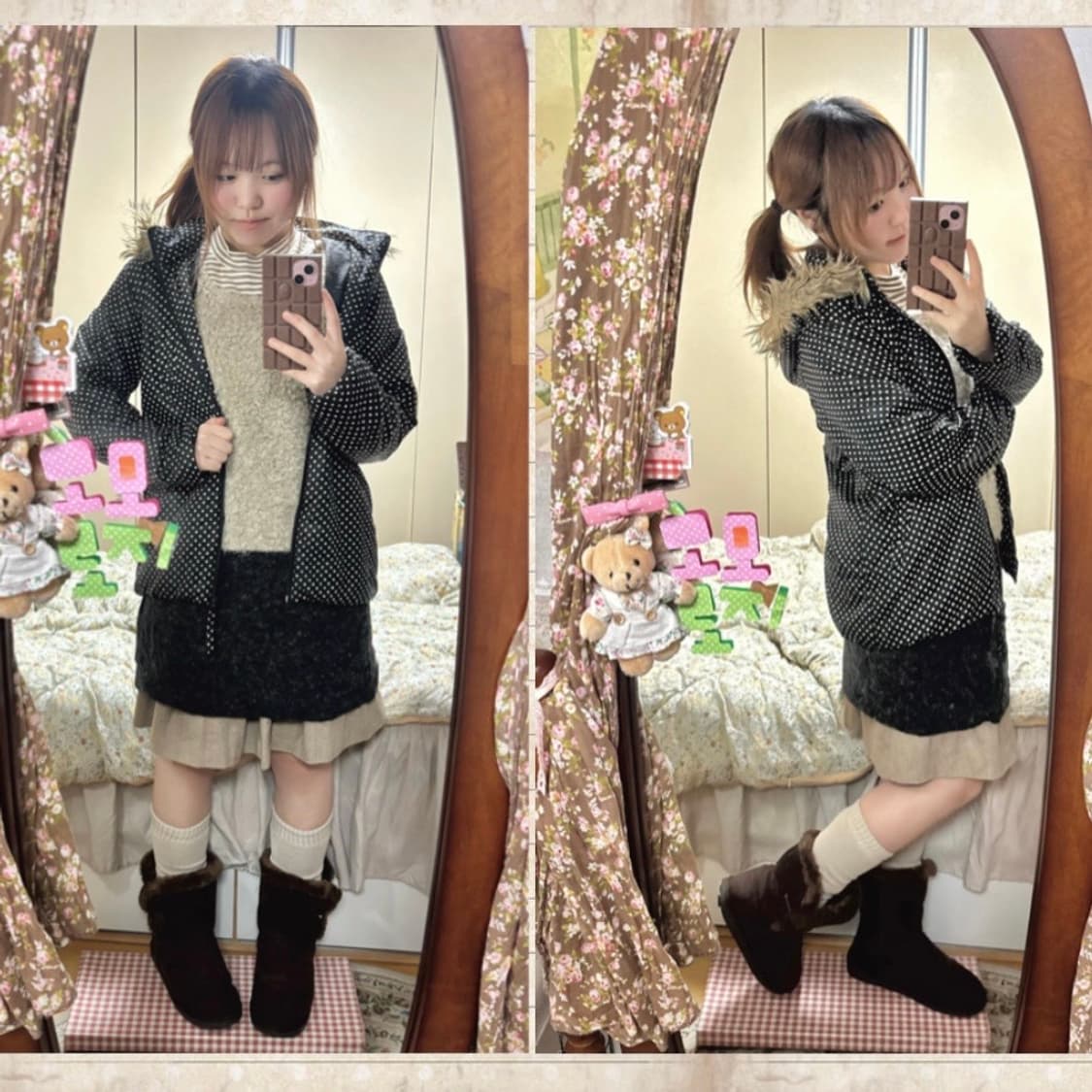 도트 패턴 패딩 점퍼 모리걸 코디세트 상품이미지2