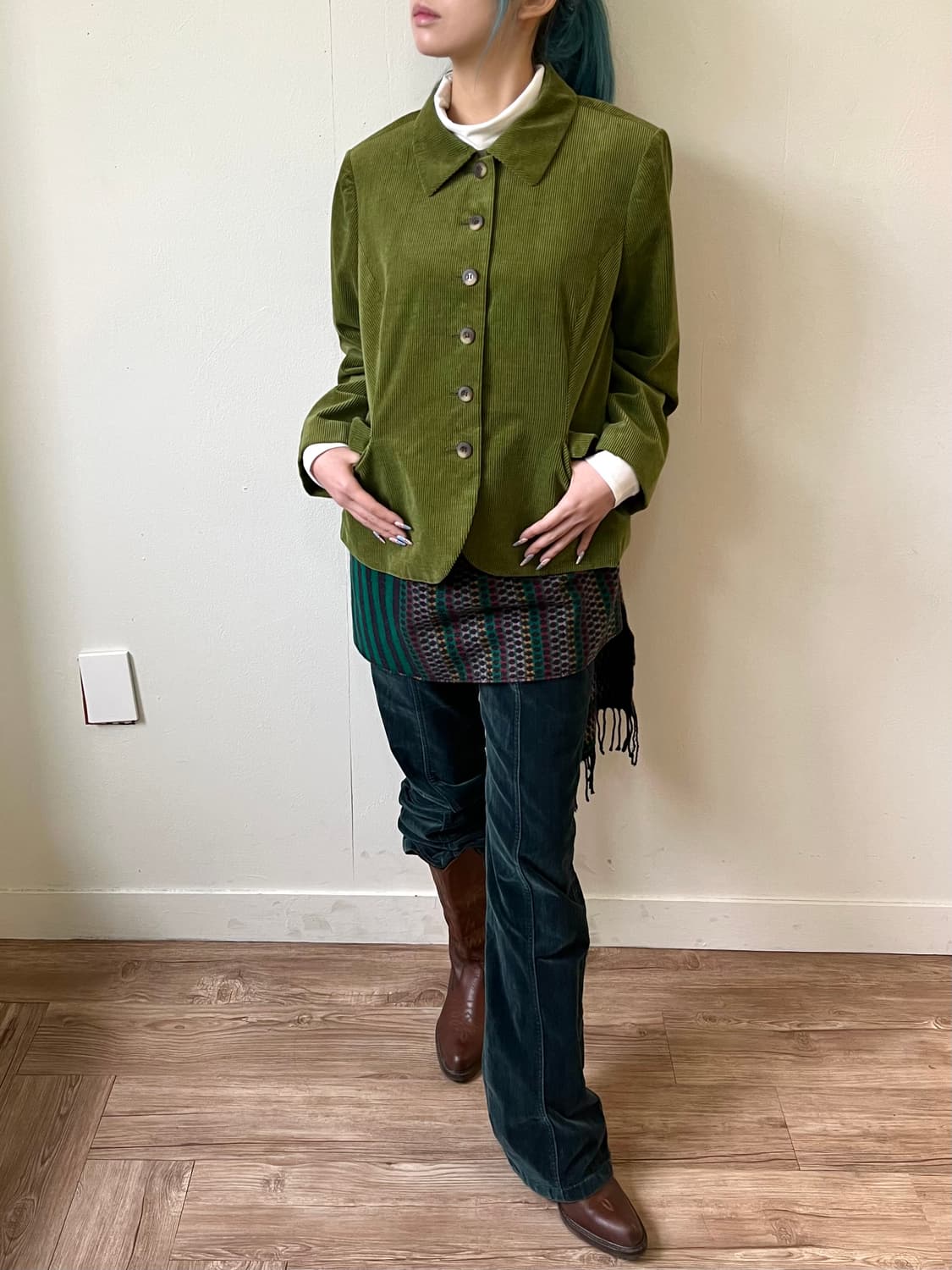 Leilian Ermenegildo Zegna 올리브그린 코듀로이 자켓 상품이미지5