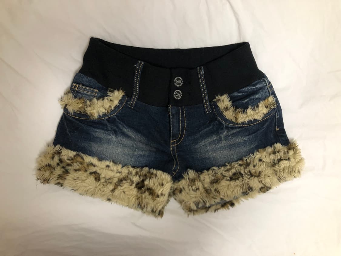 빈티지 갸루 레오파드 호피 털 퍼 반바지 숏팬츠 쇼츠 상품이미지1