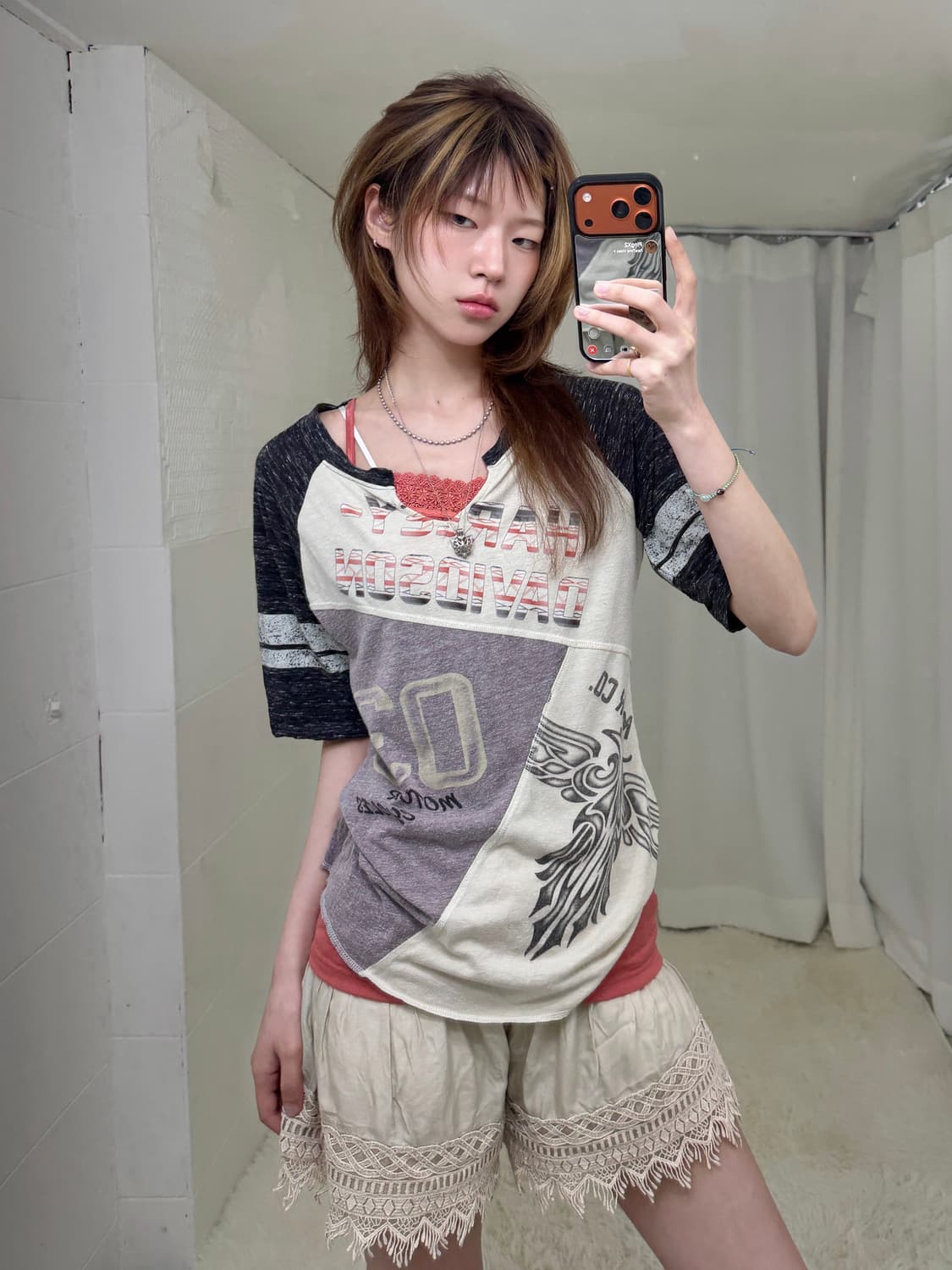 (상의 세트) 할리데이비슨 오리엔탈 나그랑 반팔 티셔츠 + 레이스 나시 상품이미지1