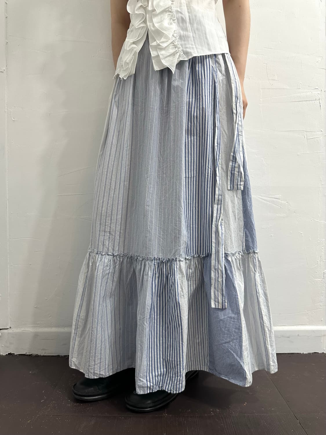 heliopole blue stripe frill long skirt 상품이미지1