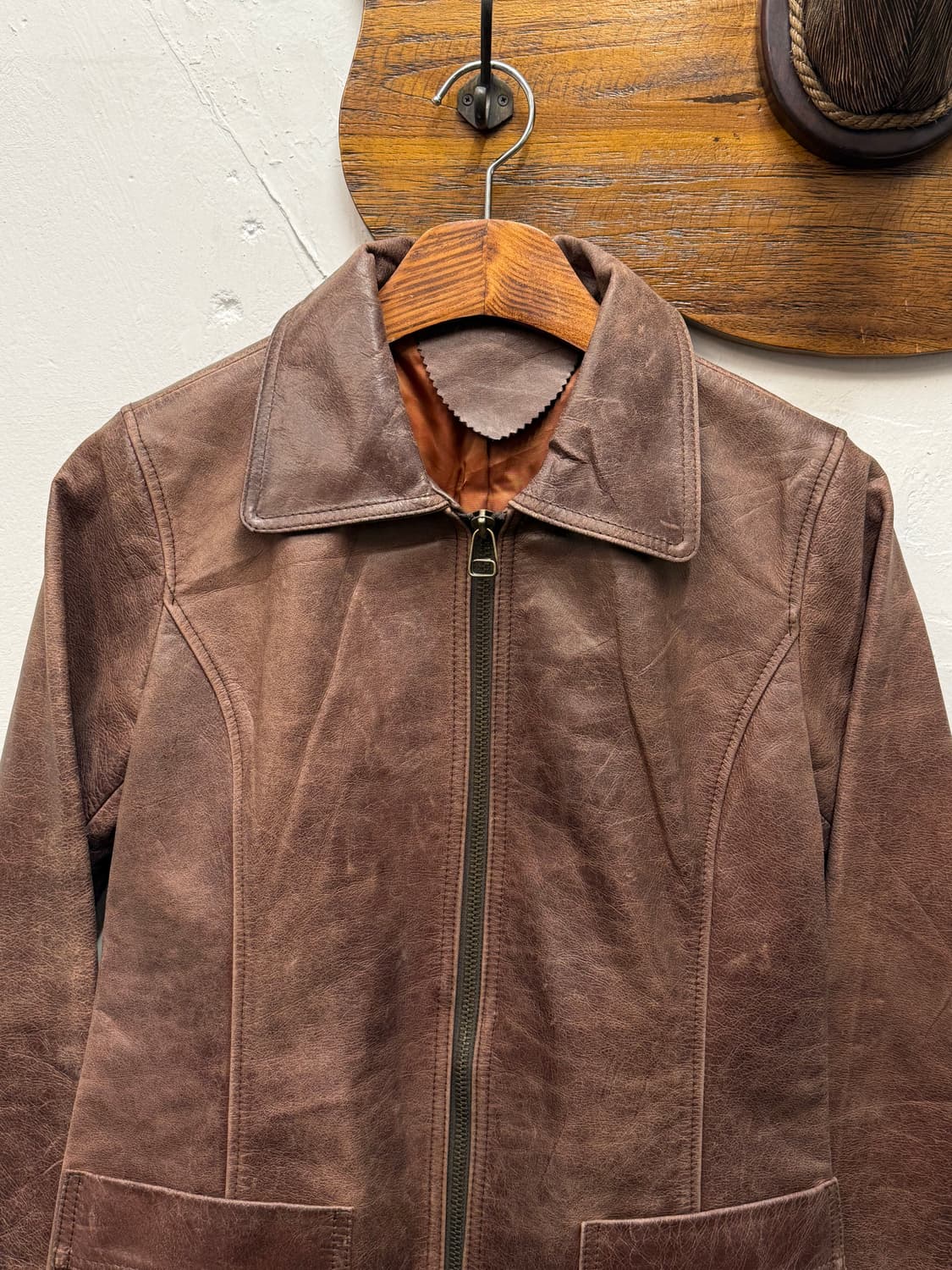 Vintage Sheepskin Leather Zip-Up Jacket 상품이미지2