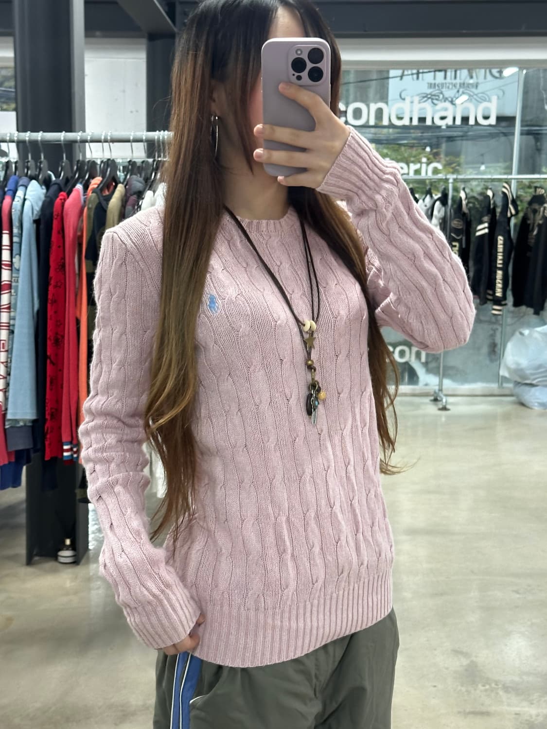 폴로랄프로렌 핑크워시드 꽈배기 니트 상품이미지3