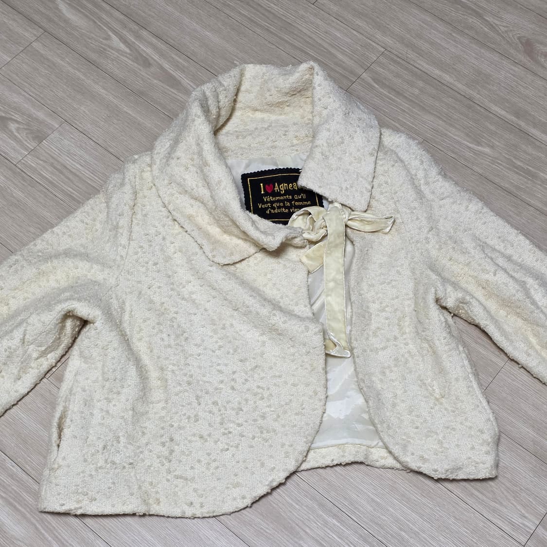 일본빈티지)로맨틱히메라떼갸루st 모리걸 트위드리즈리사깔 리본 볼레로자켓 상품이미지3