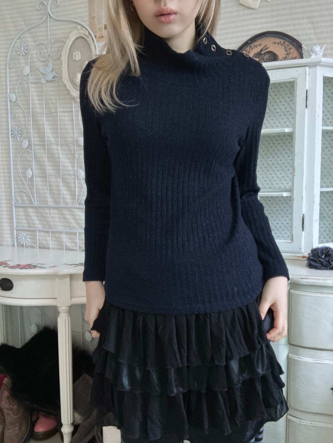 일본빈티지 네이비 사이드 버튼 풀오버 니트 상품이미지4