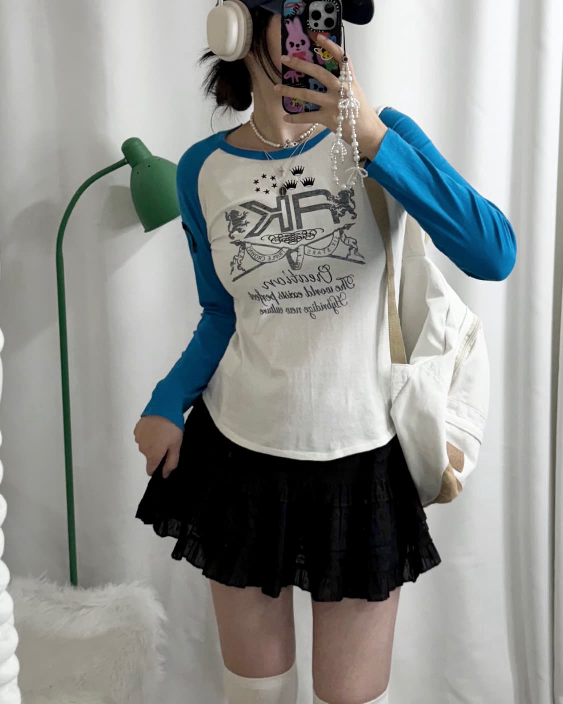 화이트 & 블루 나그랑 레터링 롱 슬리브 티셔츠  상품이미지4