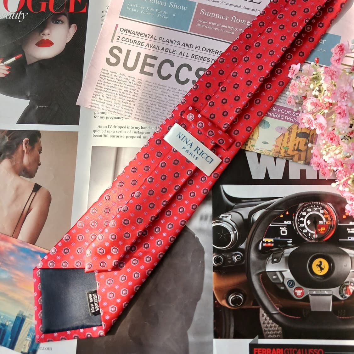니나리치 실크 레드 패턴 넥타이 9.6cm A+등급 A19837 상품이미지6